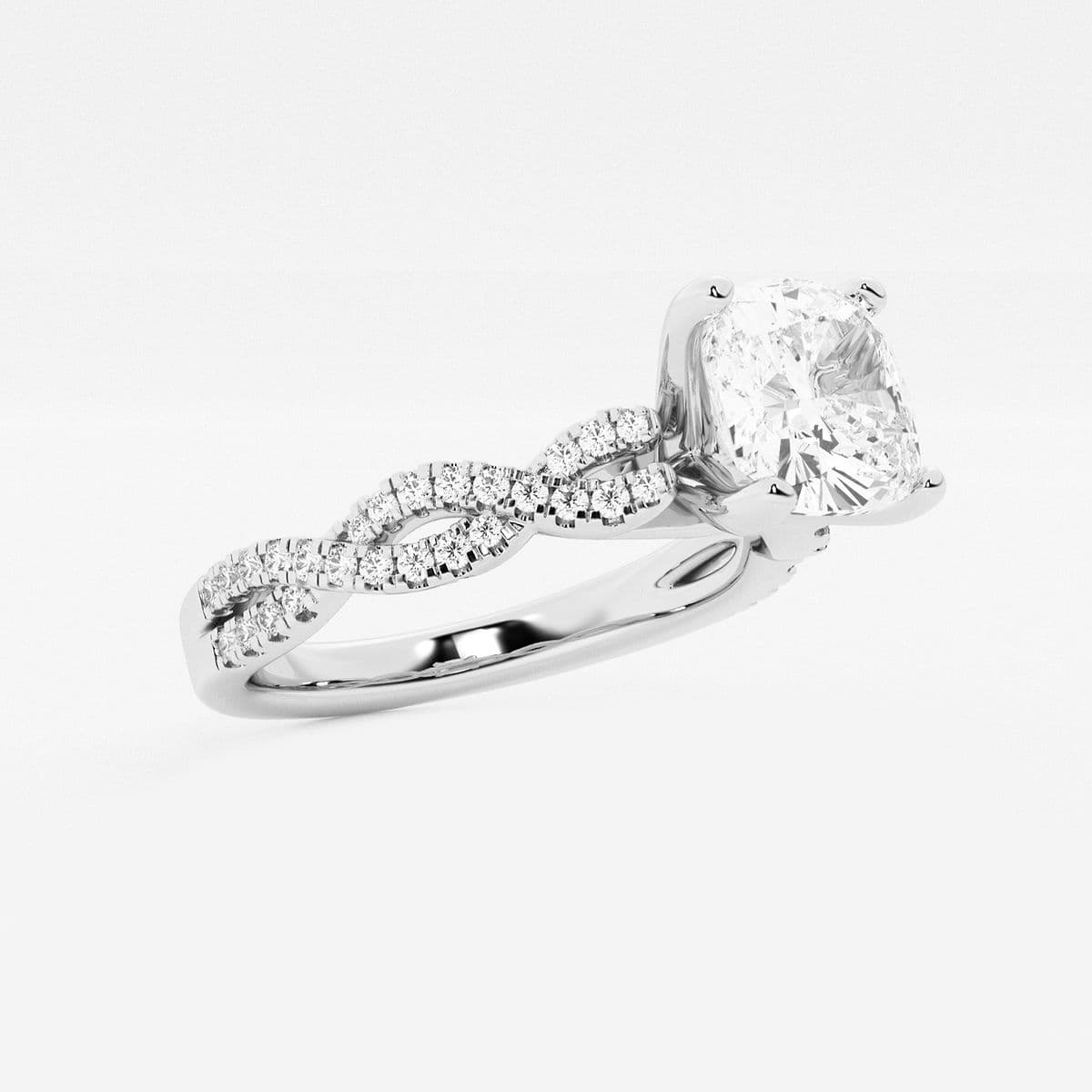 2 1/4 ctw Cushion Lab Grown Diamond Double Twist Engagement Ring 14K White Gold, E, VS1