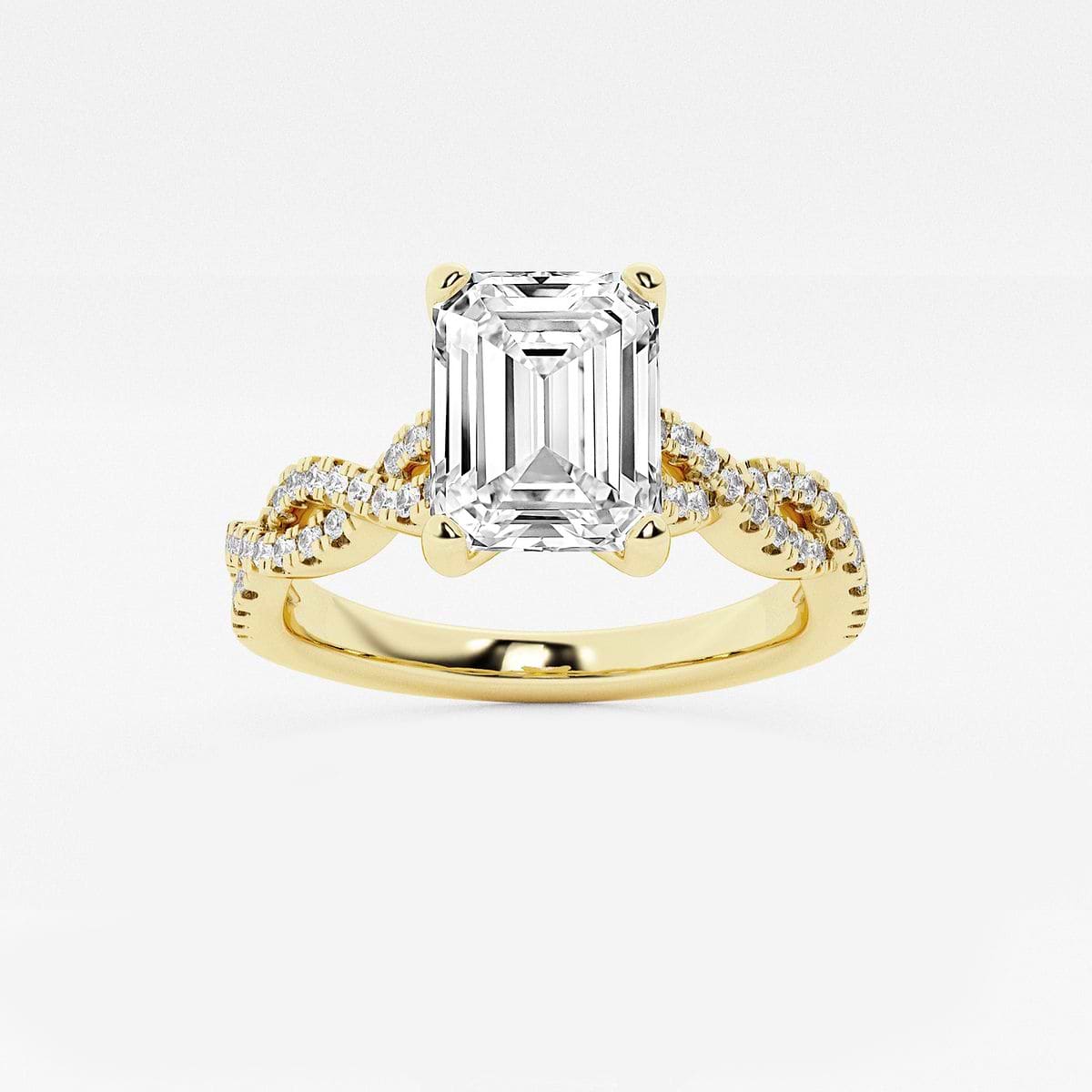 2 3/4 ctw Emerald Lab Grown Diamond Double Twist Engagement Ring 14K Yellow Gold, F, VS2