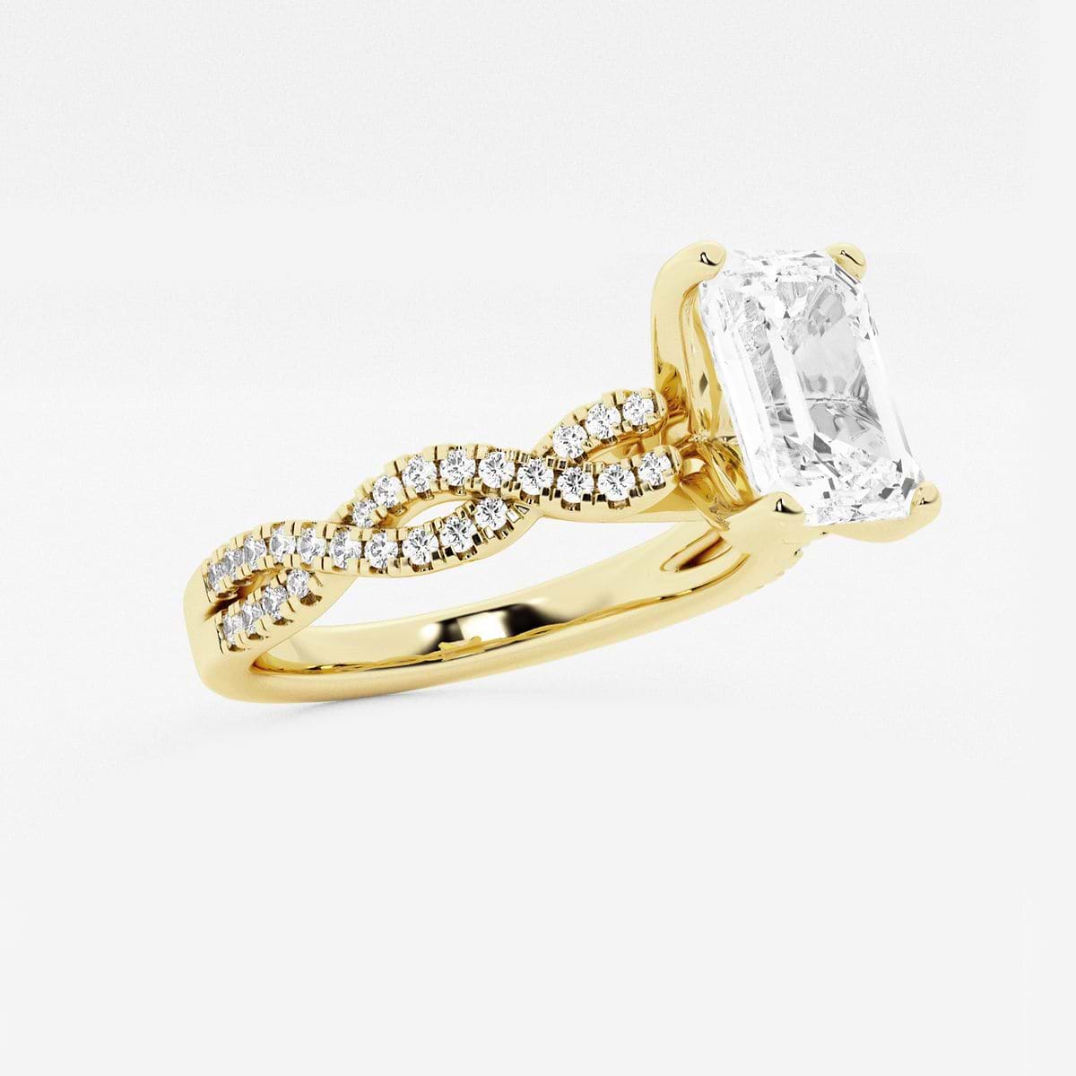2 3/4 ctw Emerald Lab Grown Diamond Double Twist Engagement Ring 14K Yellow Gold, F, VS2