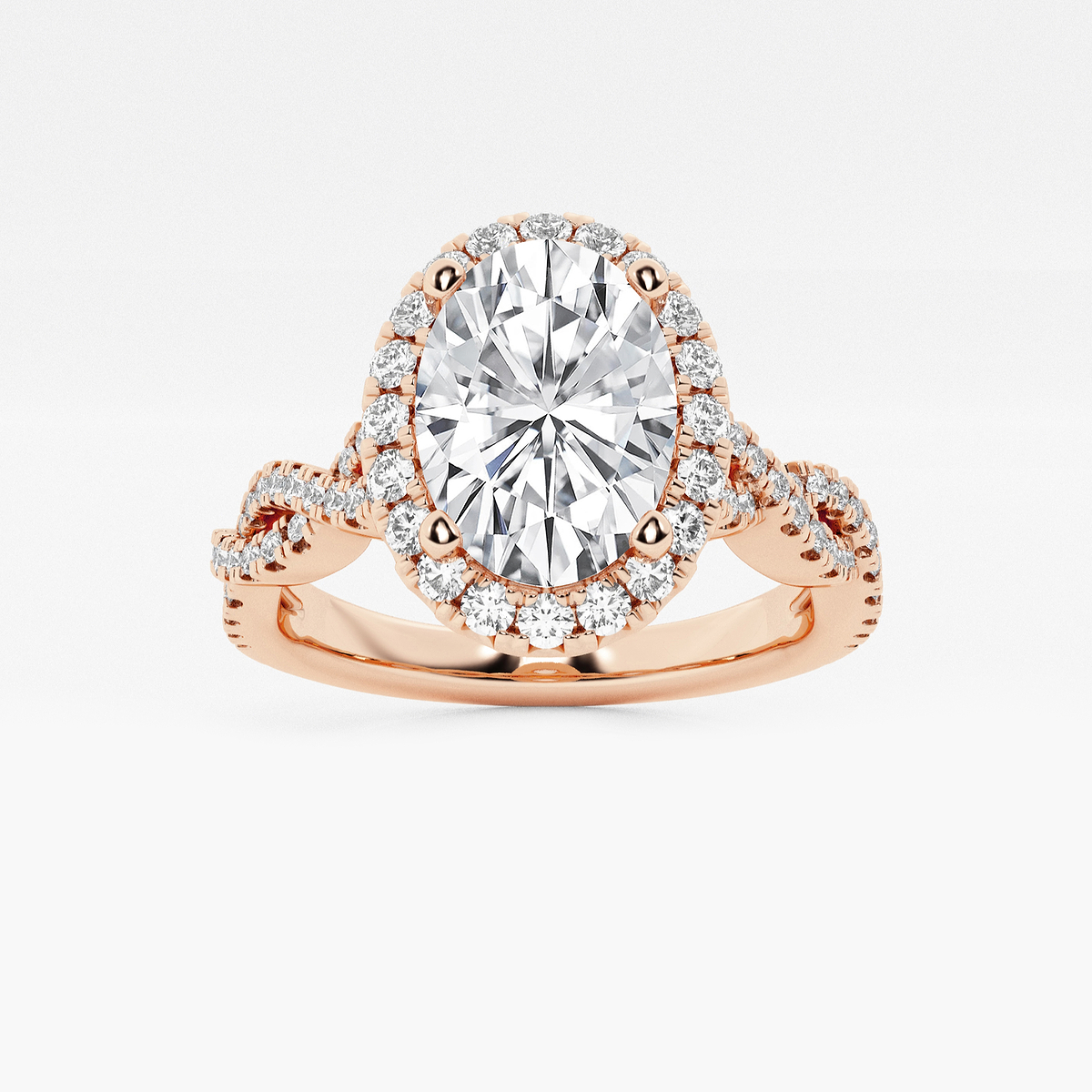 2 ctw Oval Lab Grown Diamond Double Twist Halo Engagement Ring