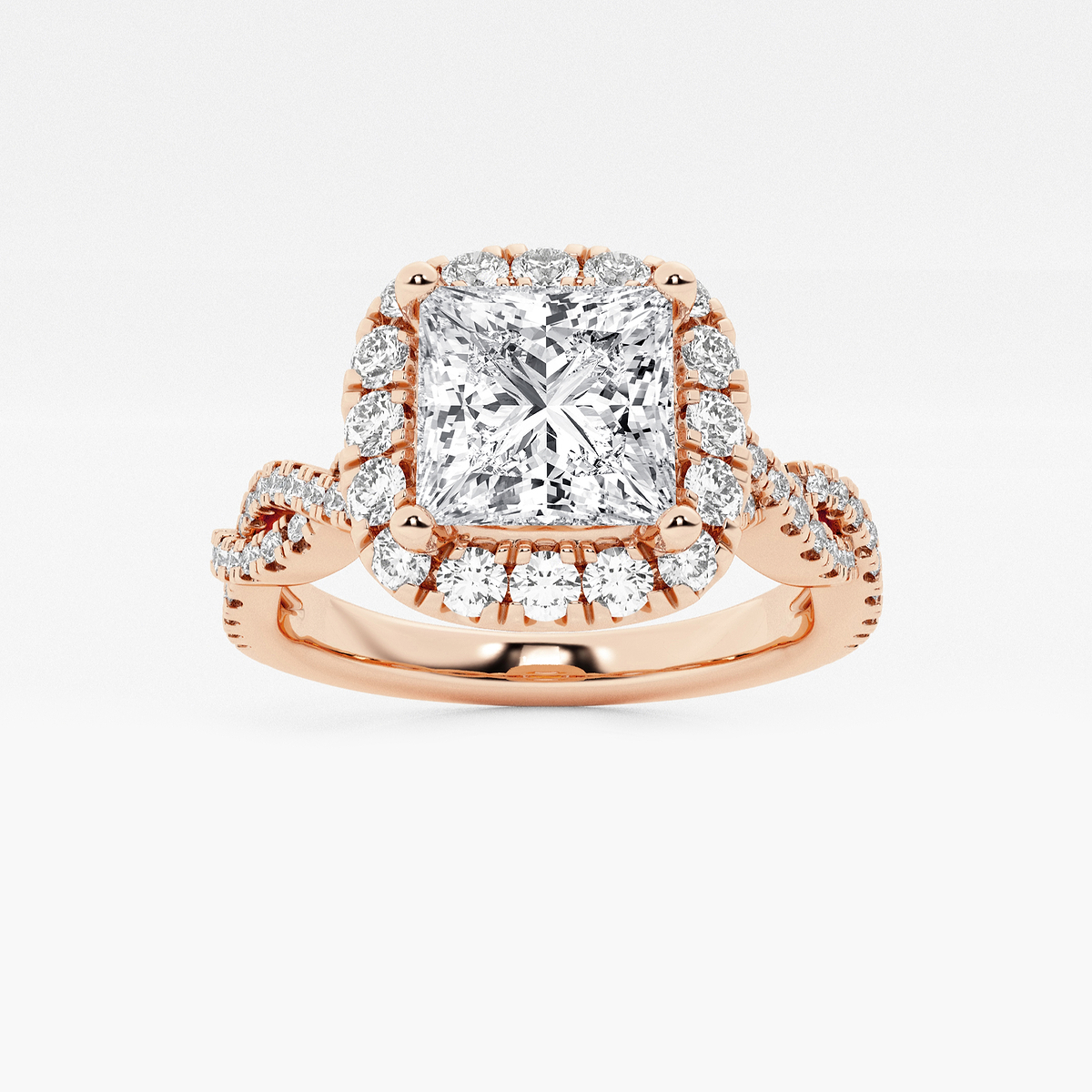 2 1/2 ctw Princess Lab Grown Diamond Double Twist Halo Engagement Ring