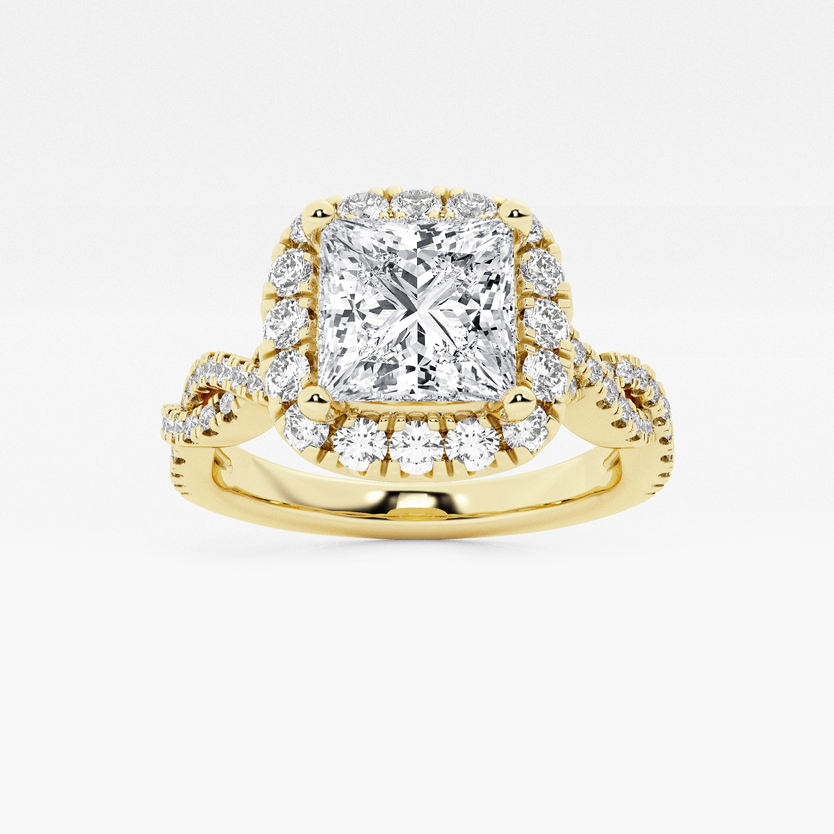 2 ctw Princess Lab Grown Diamond Double Twist Halo Engagement Ring