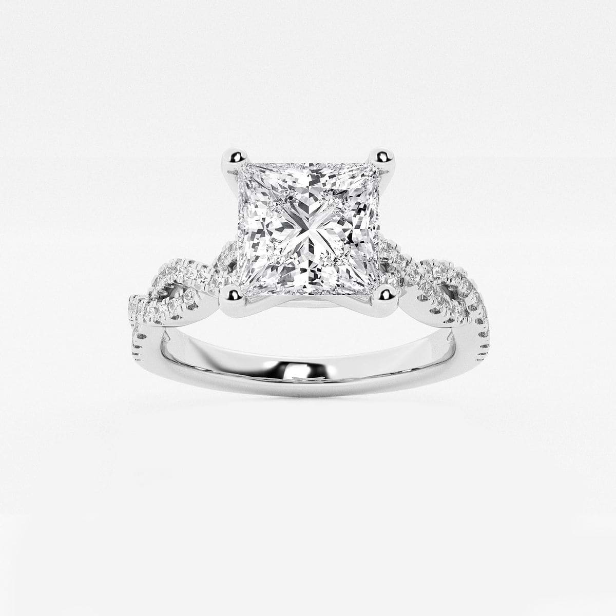 2 1/4 ctw Princess Lab Grown Diamond Double Twist Engagement Ring 14K White Gold, E, VS1