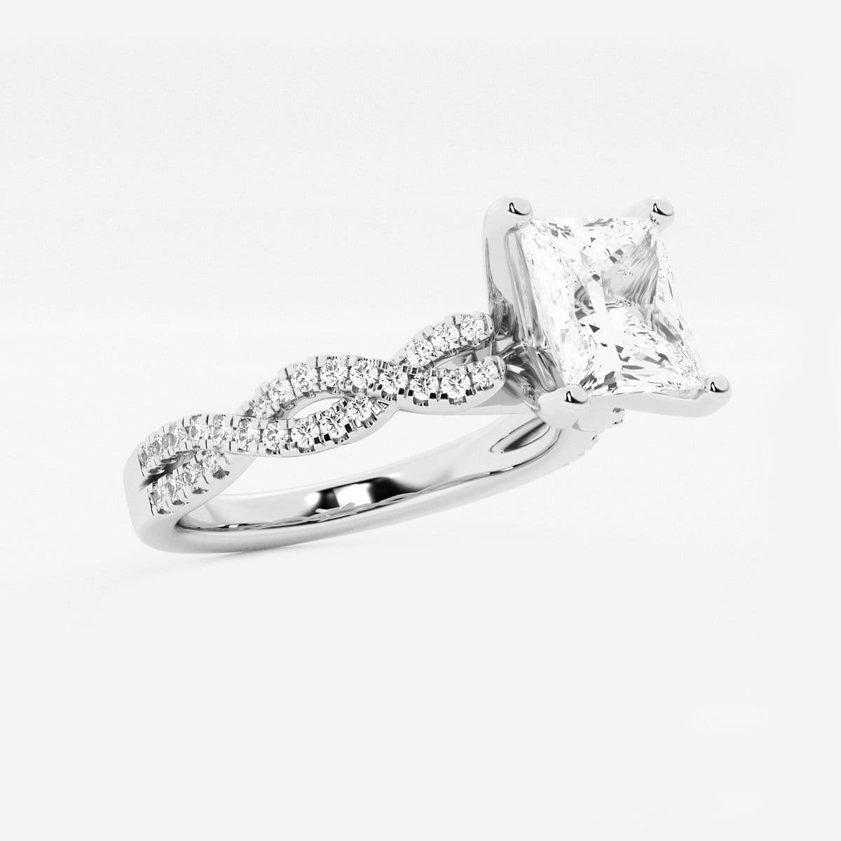 2 1/4 ctw Princess Lab Grown Diamond Double Twist Engagement Ring 14K White Gold, E, VS1