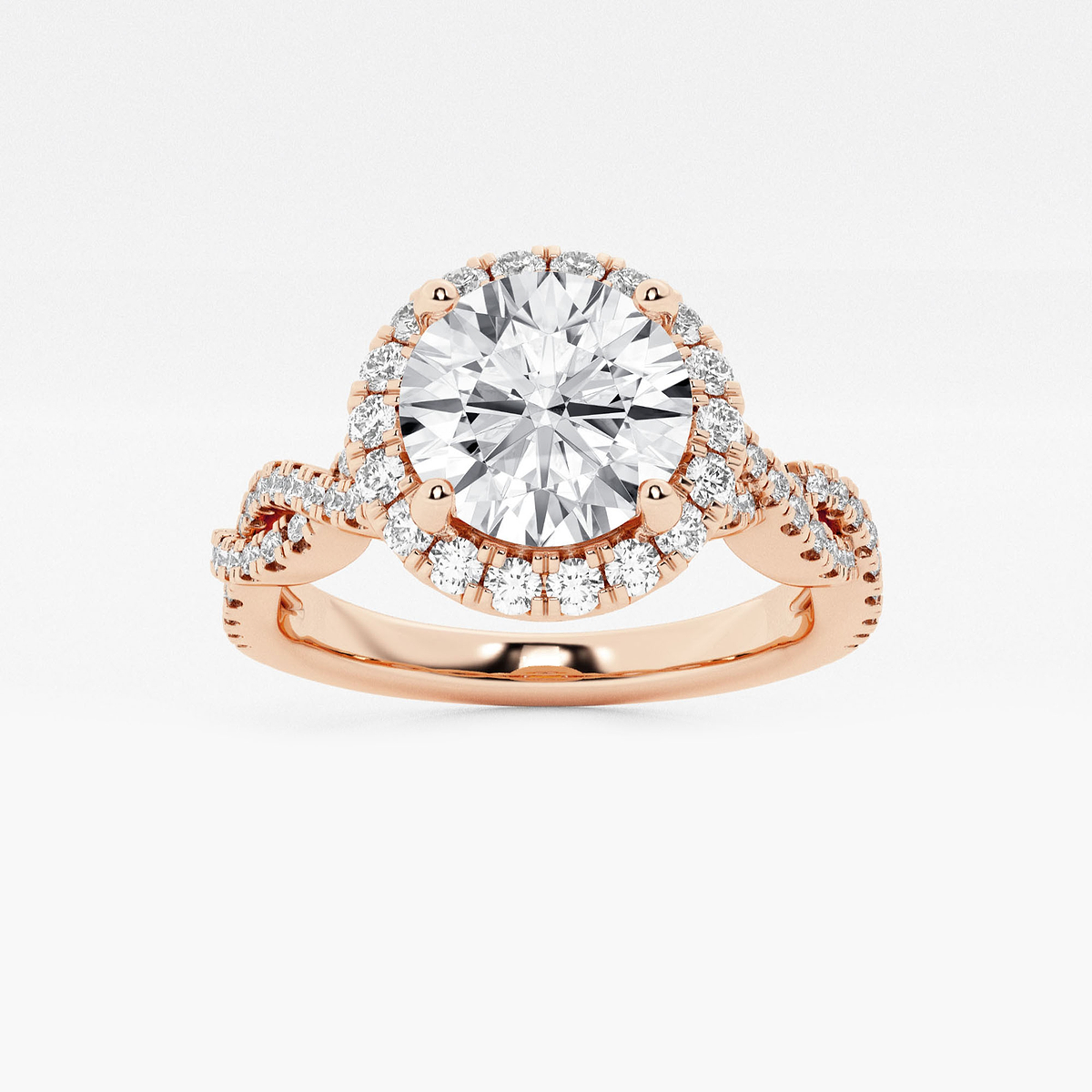 2 1/2 ctw Round Lab Grown Diamond Double Twist Halo Engagement Ring
