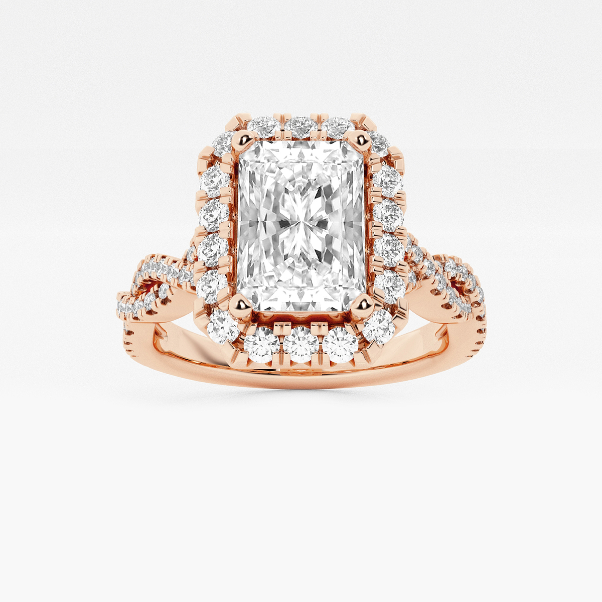 2 1/2 ctw Radiant Lab Grown Diamond Double Twist Halo Engagement Ring