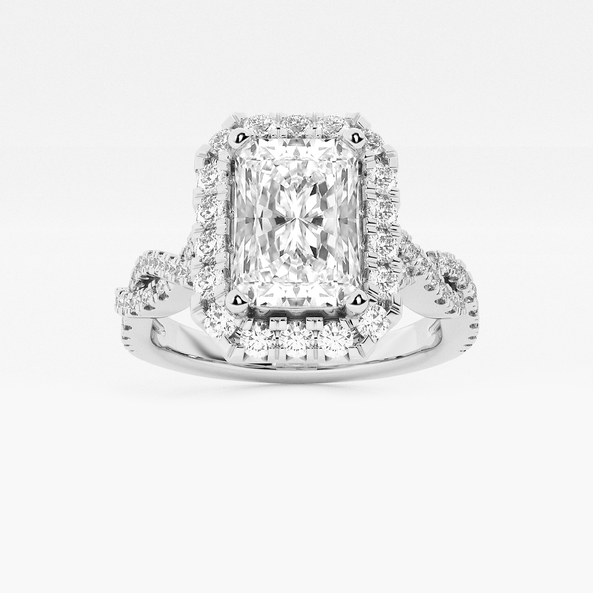 2 ctw Radiant Lab Grown Diamond Double Twist Halo Engagement Ring