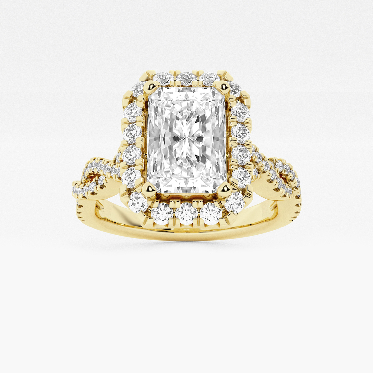 2 ctw Radiant Lab Grown Diamond Double Twist Halo Engagement Ring