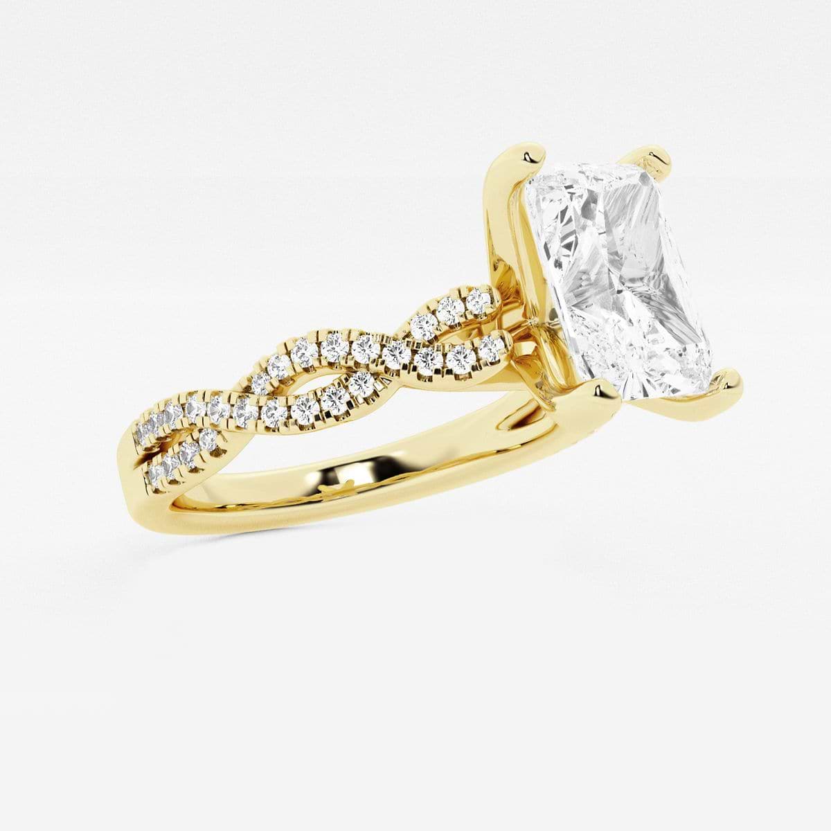 3 1/4 ctw Radiant Lab Grown Diamond Double Twist Engagement Ring 14K Yellow Gold, F, VS2