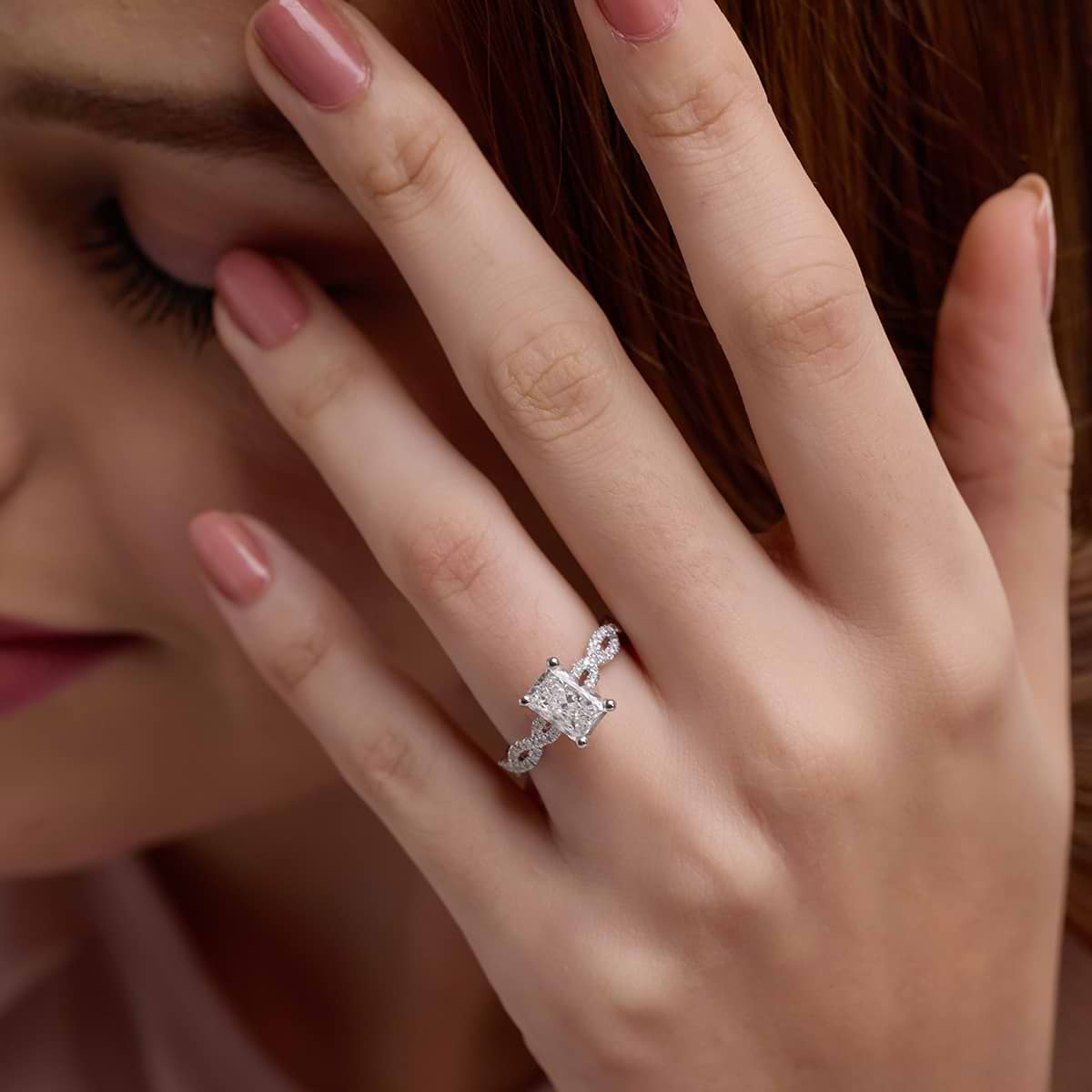Additional Image 2 for  1 3/4 ctw Radiant Lab Grown Diamond Double Twist Engagement Ring