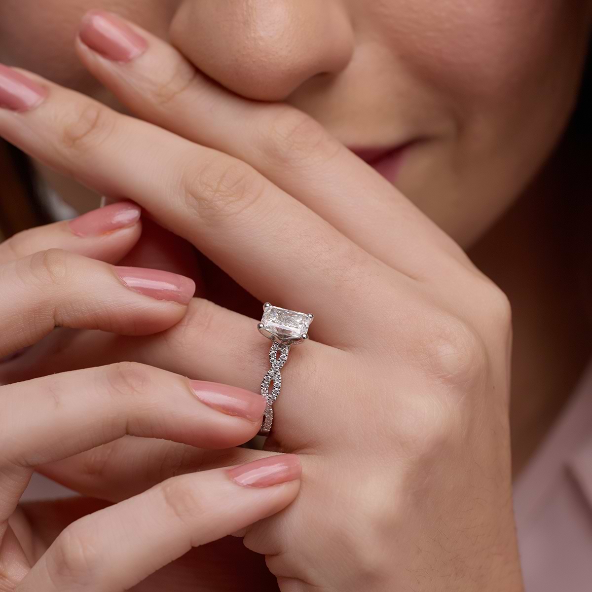 Additional Image 3 for  1 3/4 ctw Radiant Lab Grown Diamond Double Twist Engagement Ring