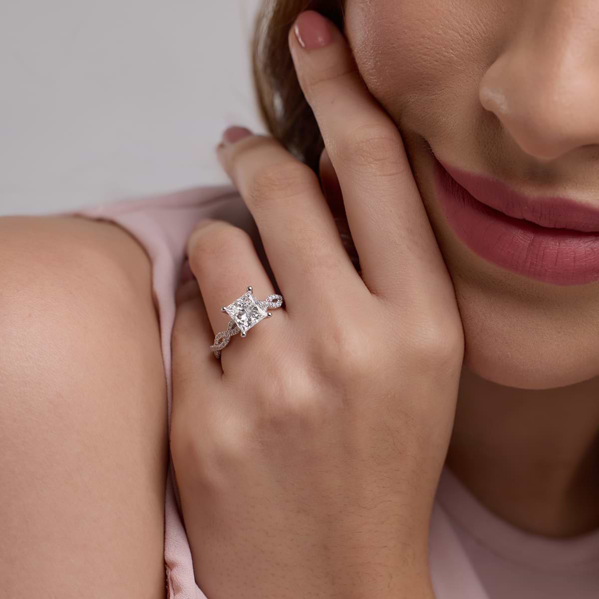 Additional Image 3 for  2 1/4 ctw Princess Lab Grown Diamond Double Twist Engagement Ring