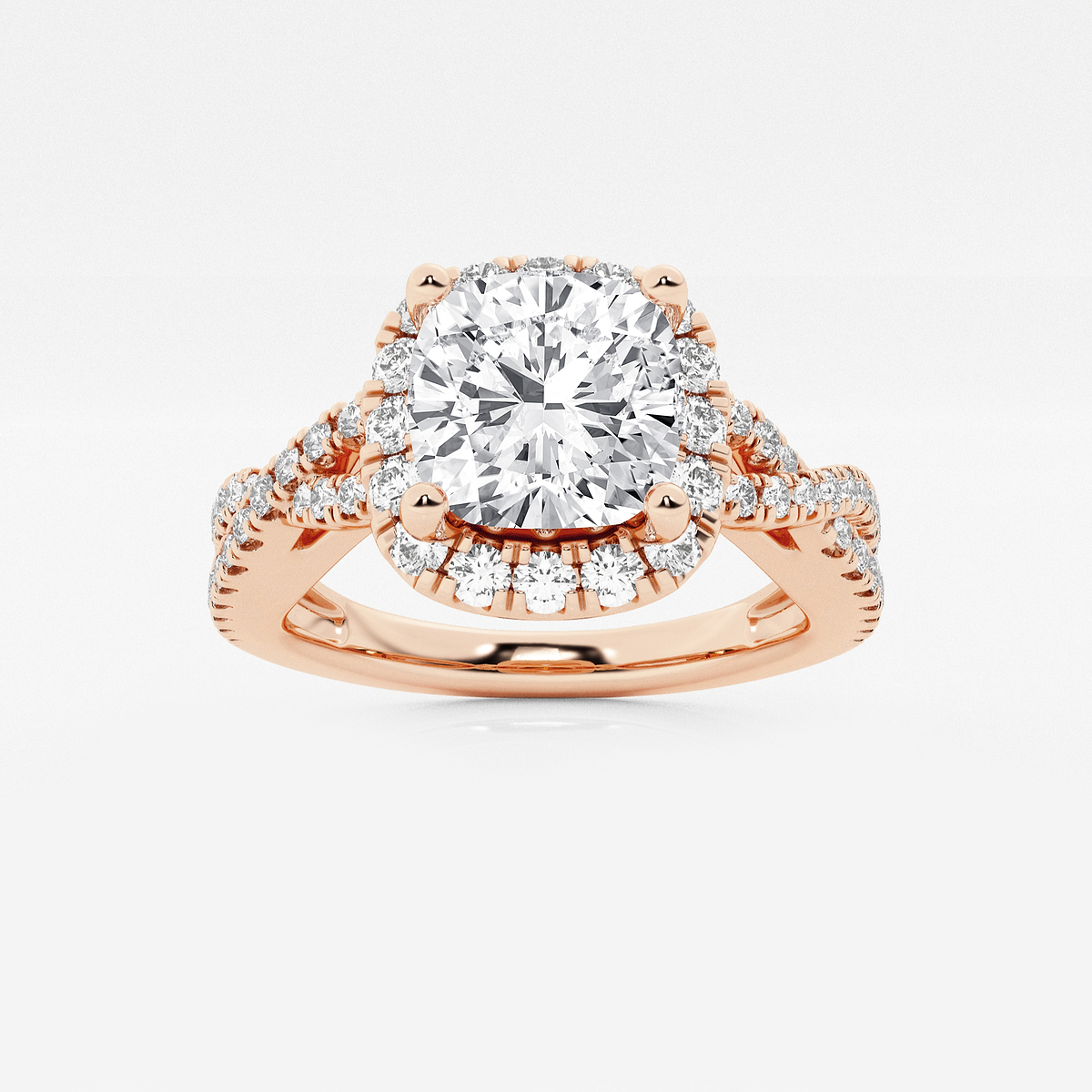 2 ctw Cushion Lab Grown Diamond Crossover Halo Engagement Ring