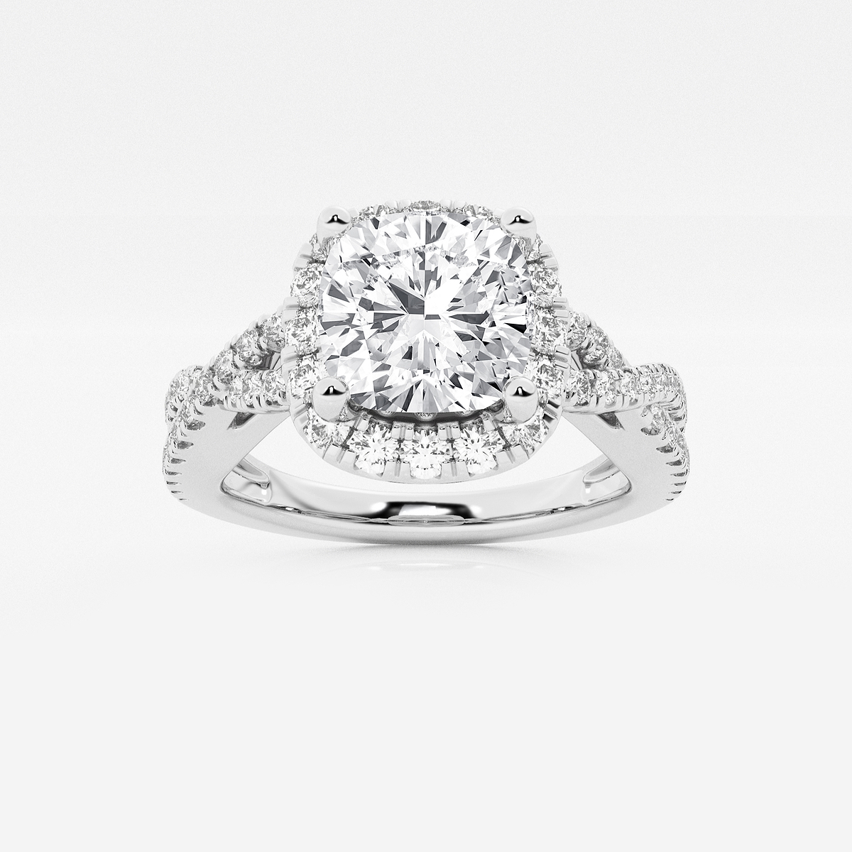 1 1/6 ctw Cushion Lab Grown Diamond Crossover Halo Engagement Ring