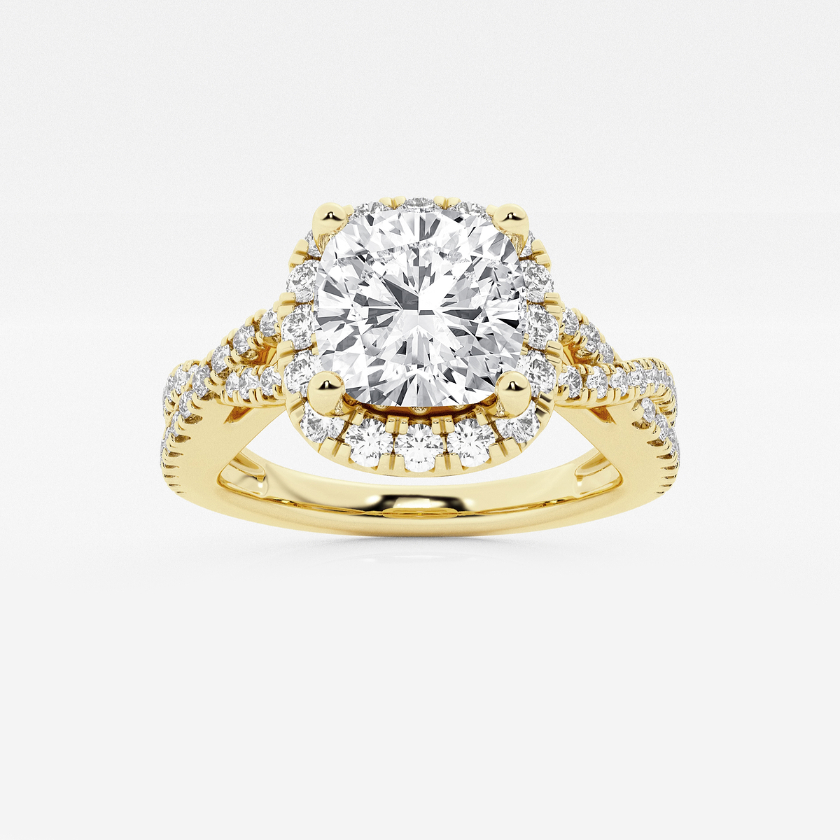 2 5/8 ctw Cushion Lab Grown Diamond Crossover Halo Engagement Ring