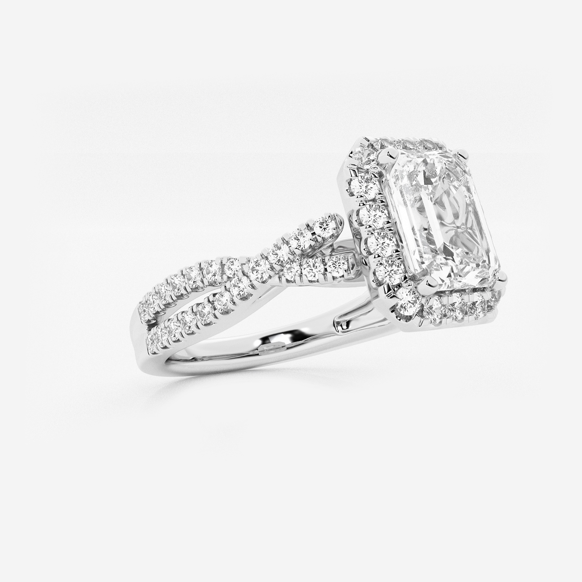 Additional Image 1 for  1 1/2 ctw Emerald Lab Grown Diamond Crossover Halo Engagement Ring