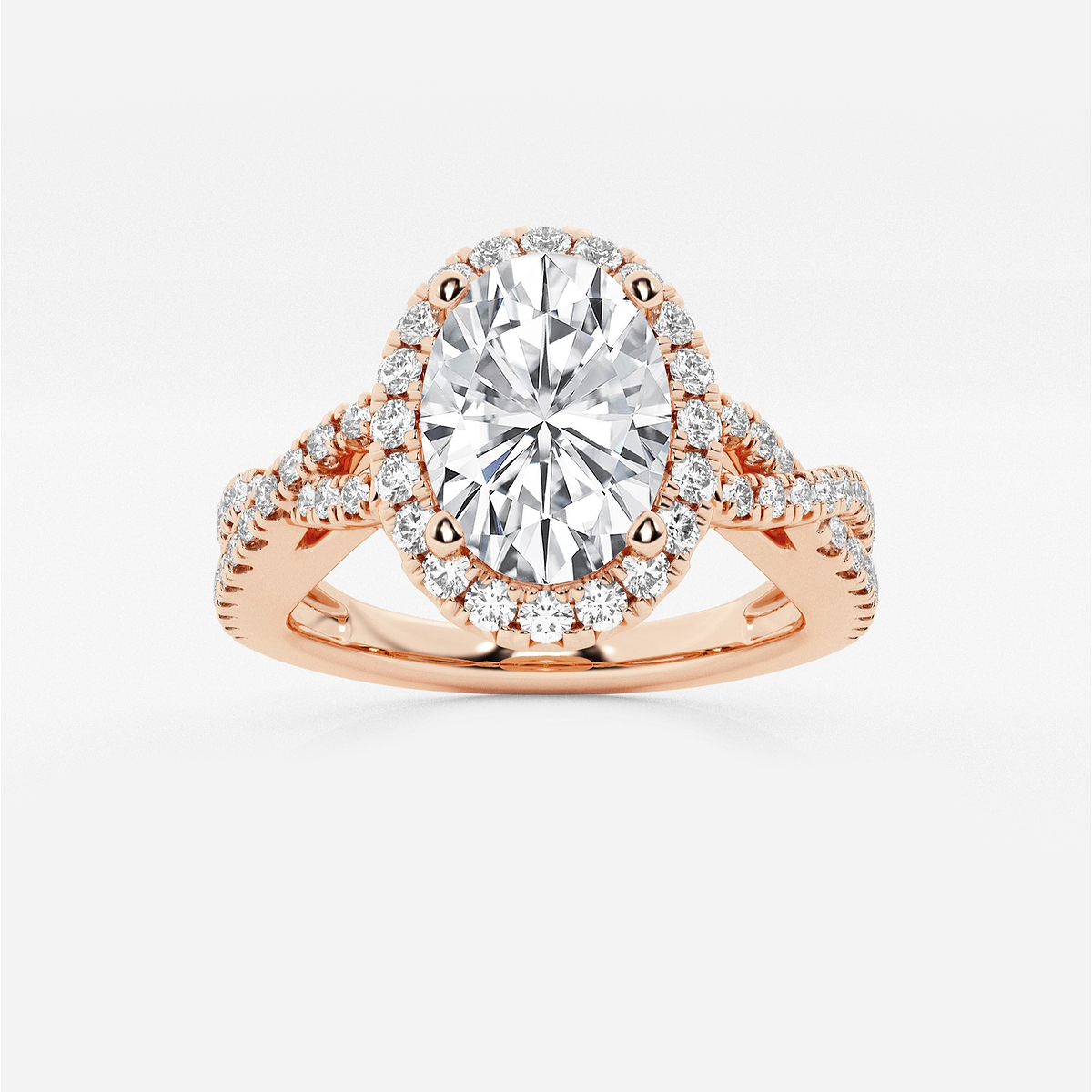 1 1/2 ctw Oval Lab Grown Diamond Crossover Halo Engagement Ring