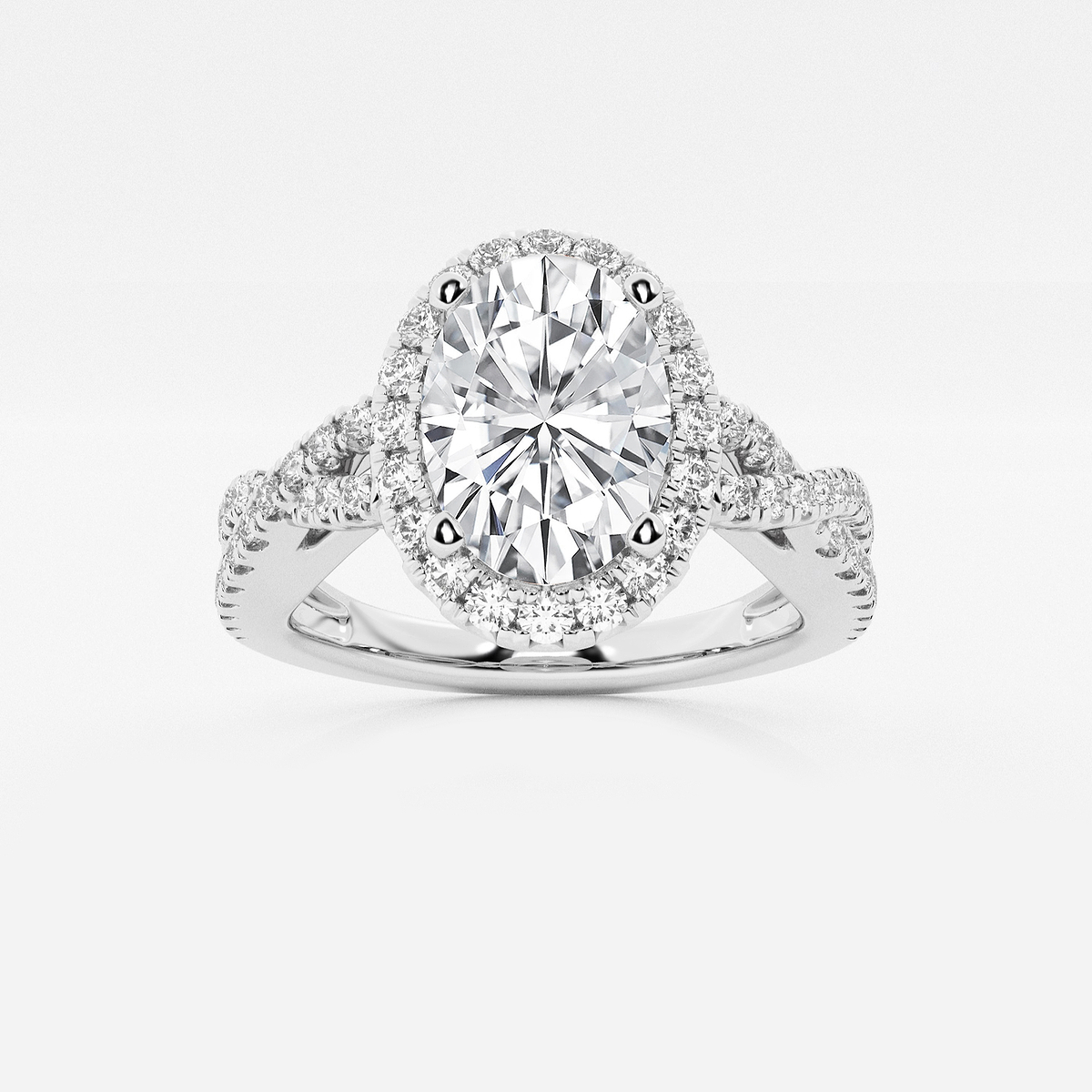 2 5/8 ctw Oval Lab Grown Diamond Crossover Halo Engagement Ring