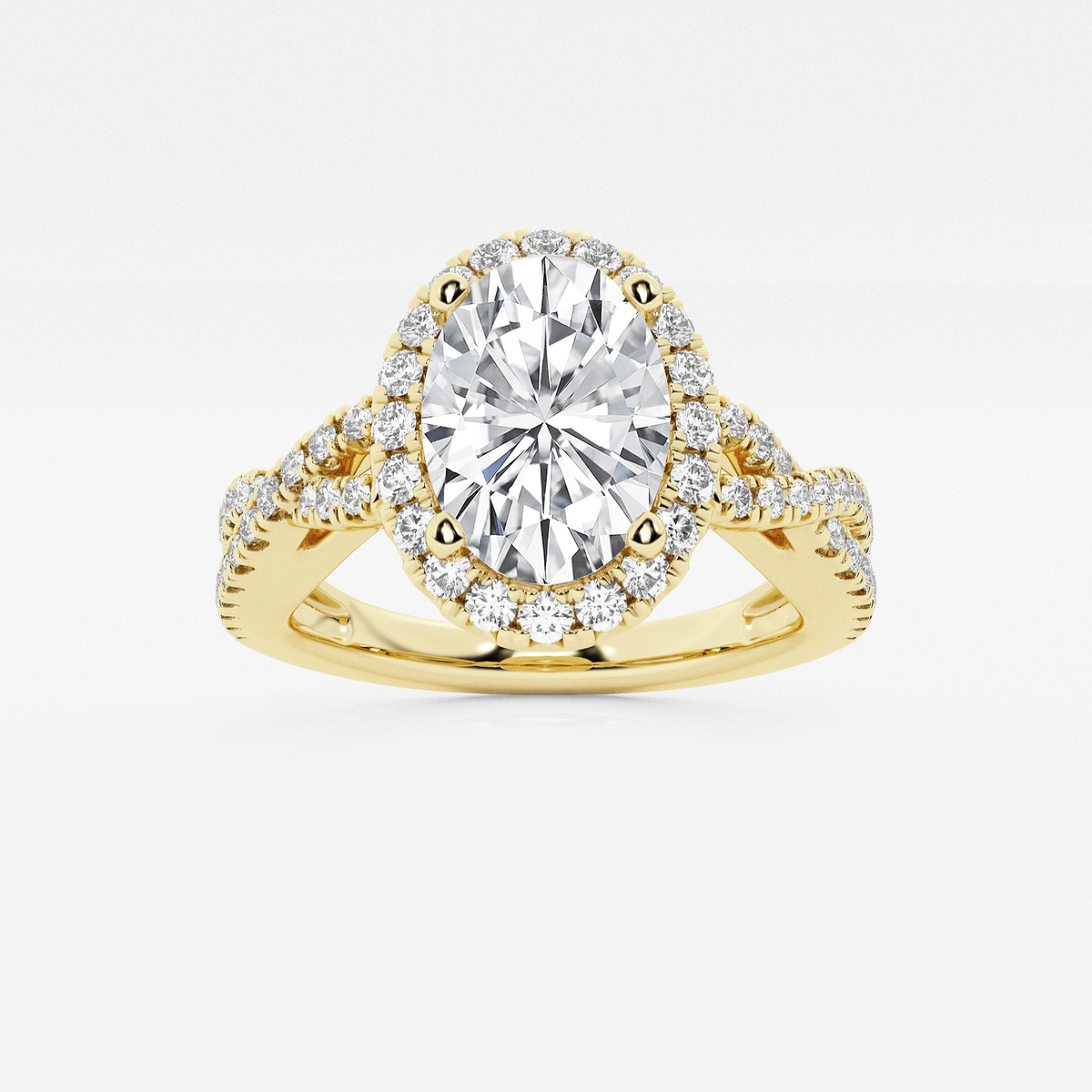 1 1/2 ctw Oval Lab Grown Diamond Crossover Halo Engagement Ring