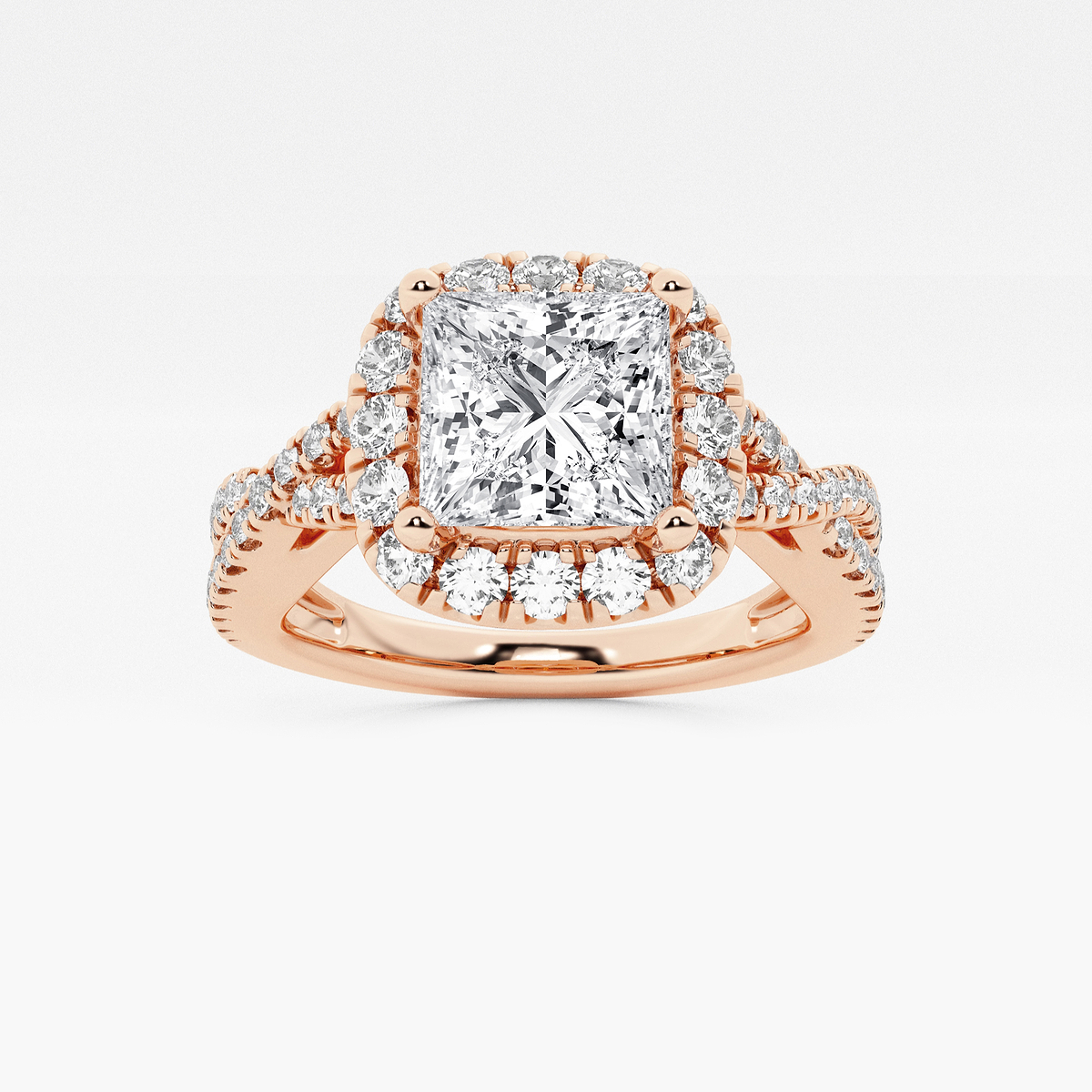 1 1/2 ctw Princess Lab Grown Diamond Crossover Halo Engagement Ring