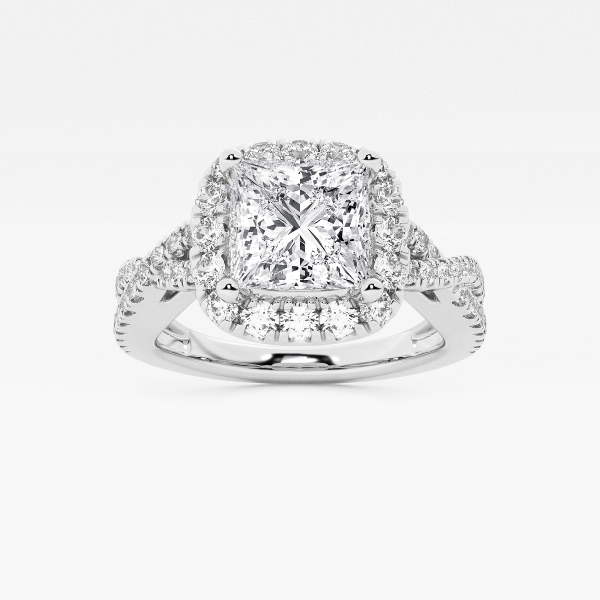 1 1/6 ctw Princess Lab Grown Diamond Crossover Halo Engagement Ring