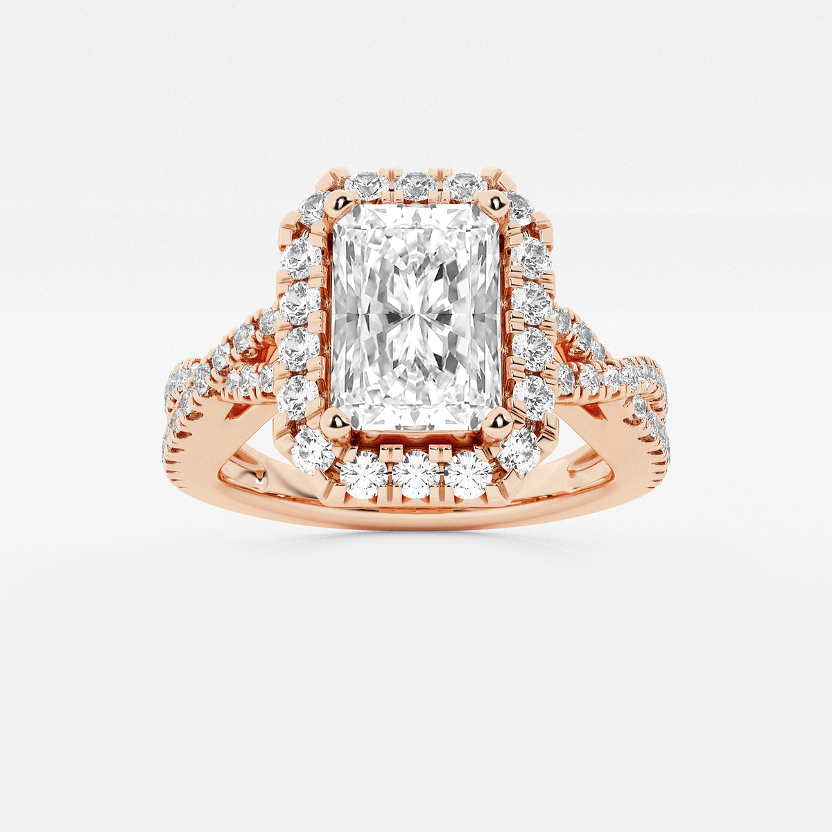 2 5/8 ctw Radiant Lab Grown Diamond Crossover Halo Engagement Ring