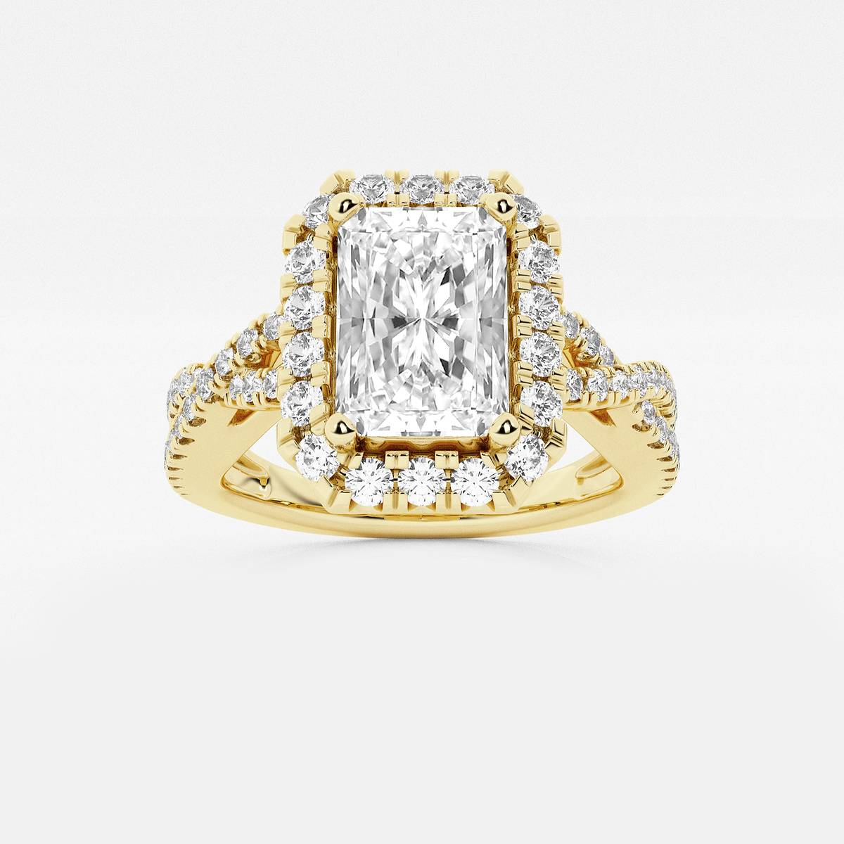 2 5/8 ctw Radiant Lab Grown Diamond Crossover Halo Engagement Ring
