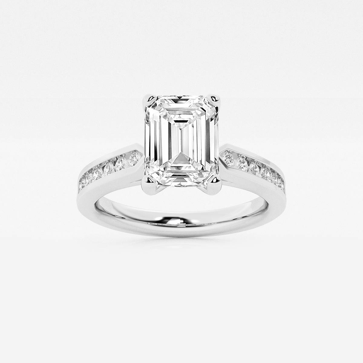 2 3/4 ctw Emerald Lab Grown Diamond Engagement Ring with Channel Set Side Accents
