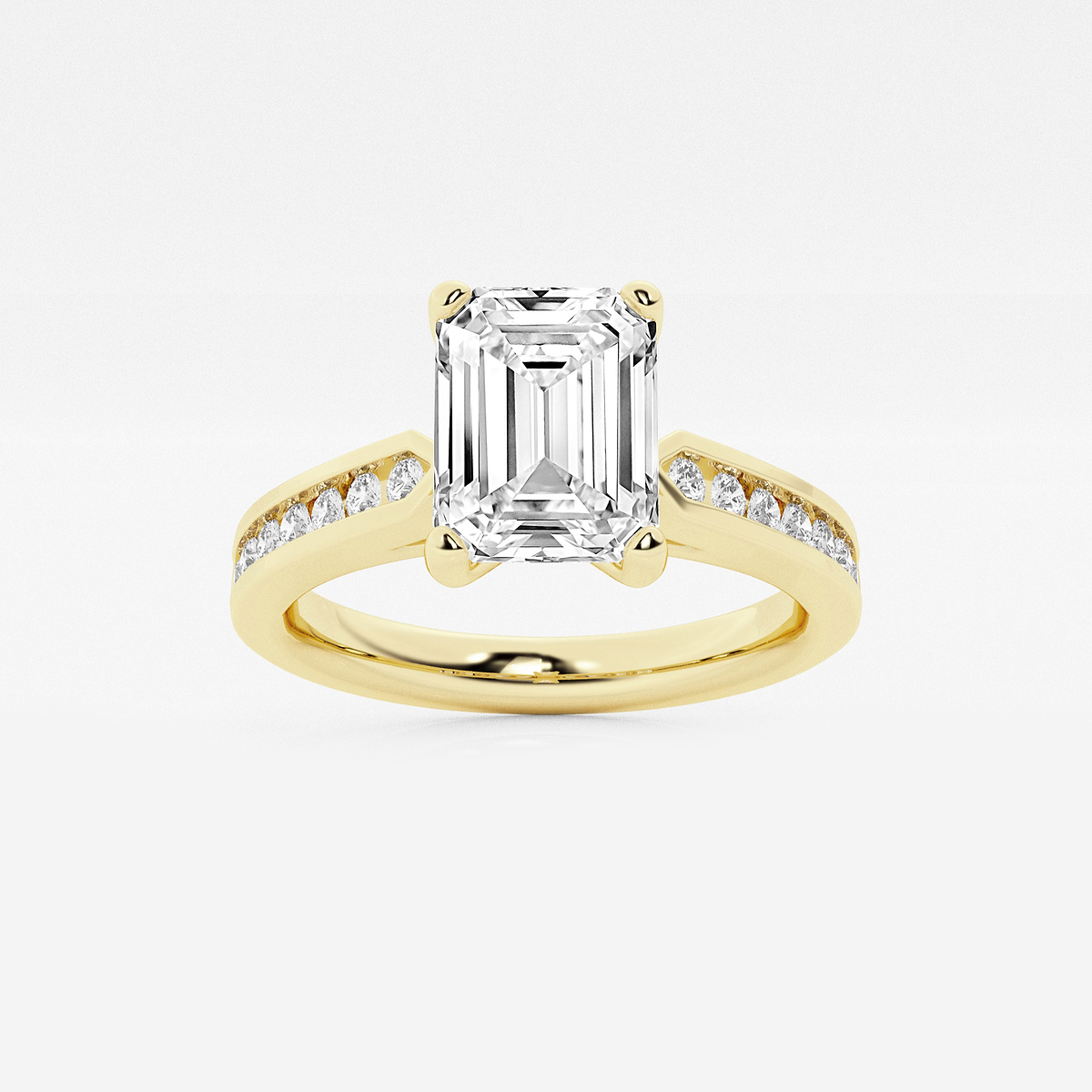 6 1/4 ctw Emerald Lab Grown Diamond Engagement Ring with Channel Set Side Accents