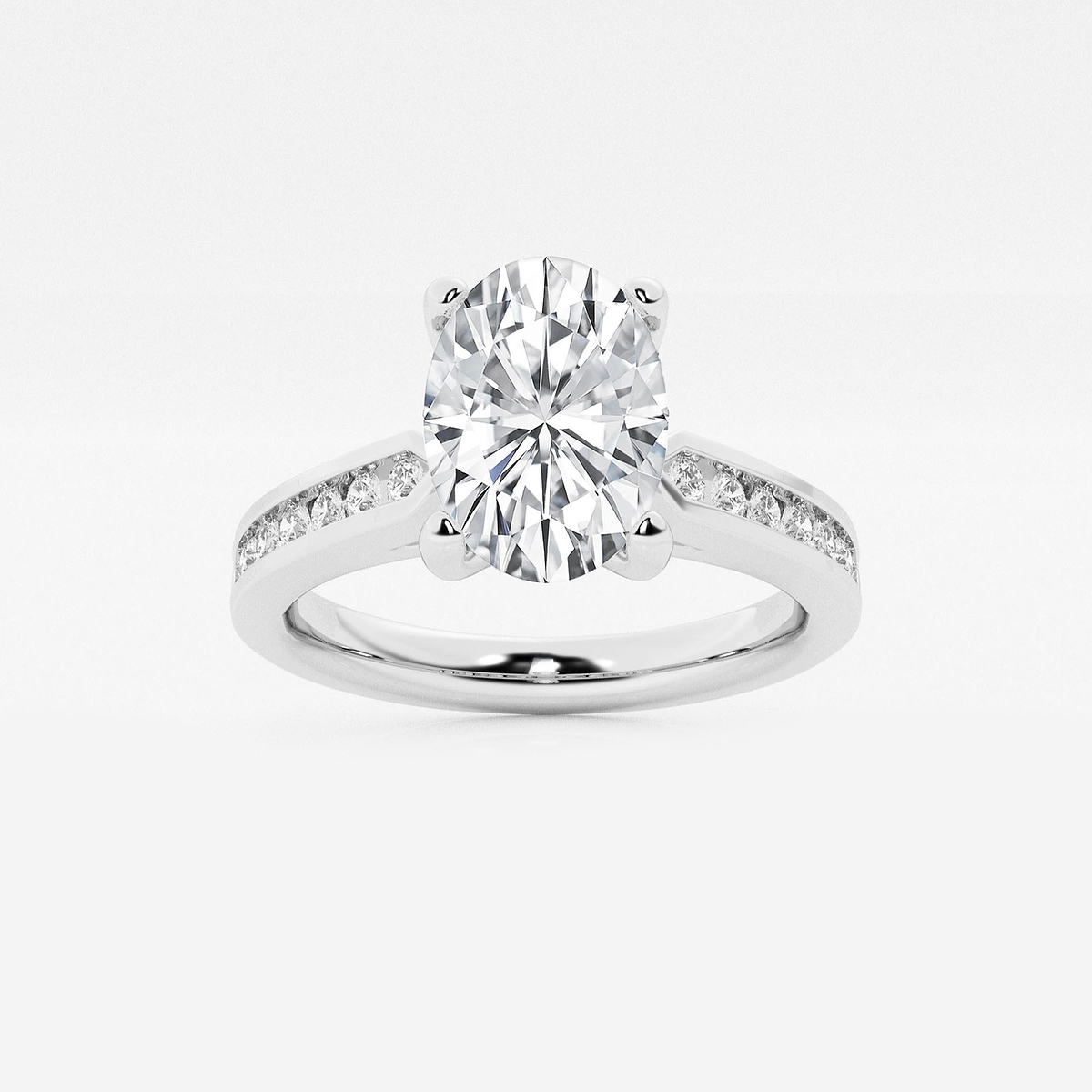 2 3/4 ctw Oval Lab Grown Diamond Engagement Ring with Channel Set Side Accents