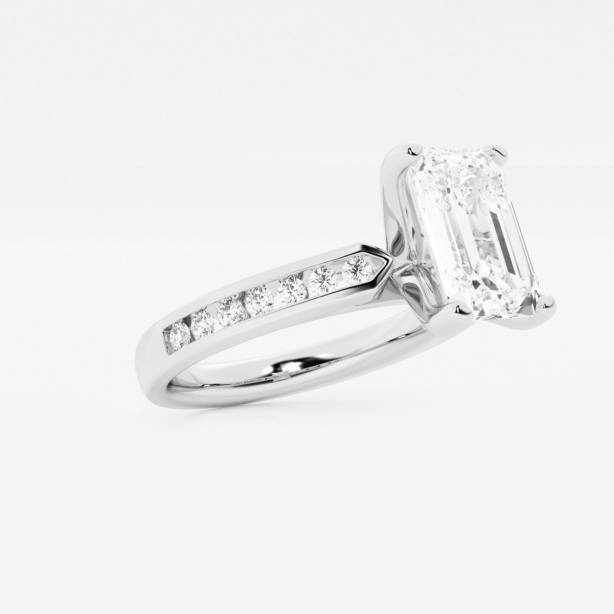 Additional Image 1 for  3 1/4 ctw Radiant Lab Grown Diamond Engagement Ring with Channel Set Side Accents