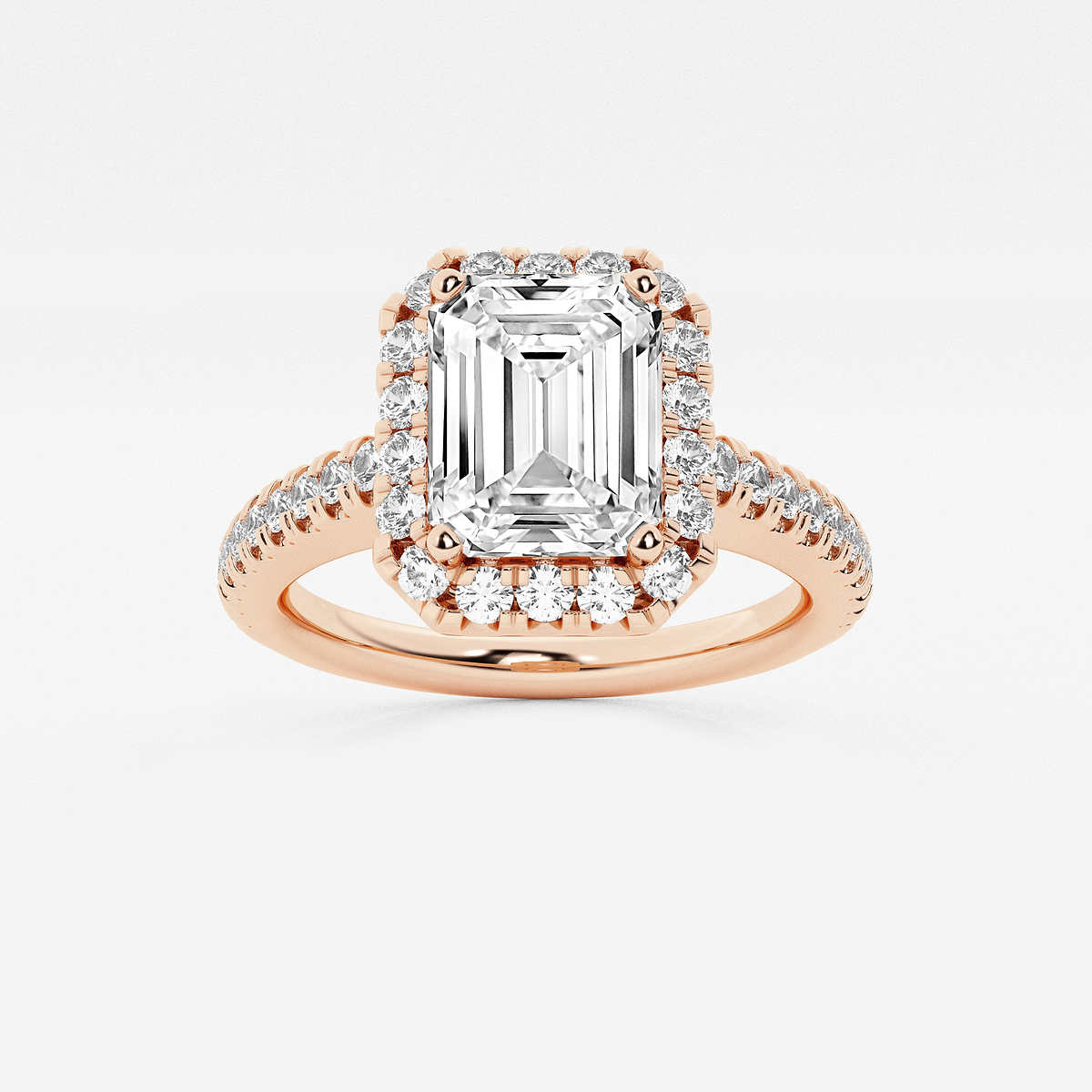2 1/2 ctw Emerald Lab Grown Diamond V-Prong Halo Engagement Ring