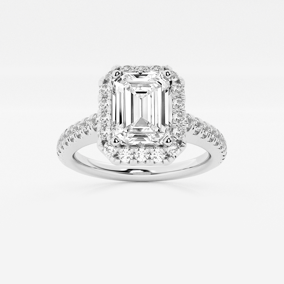2 1/2 ctw Emerald Lab Grown Diamond V-Prong Halo Engagement Ring