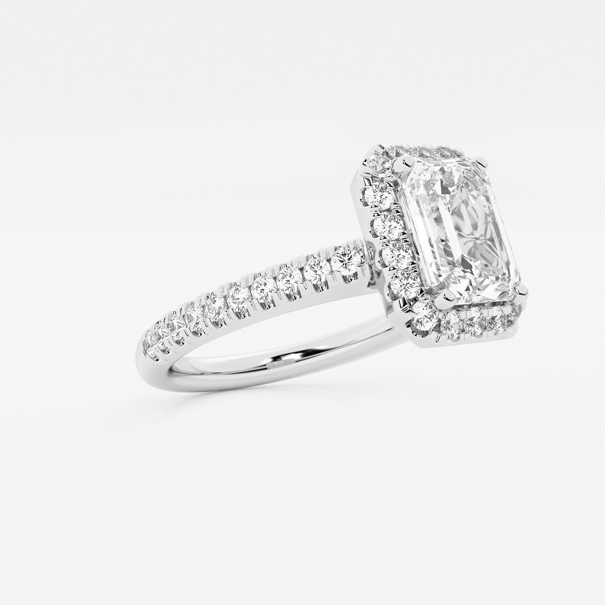 Additional Image 1 for  2 1/2 ctw Emerald Lab Grown Diamond V-Prong Halo Engagement Ring