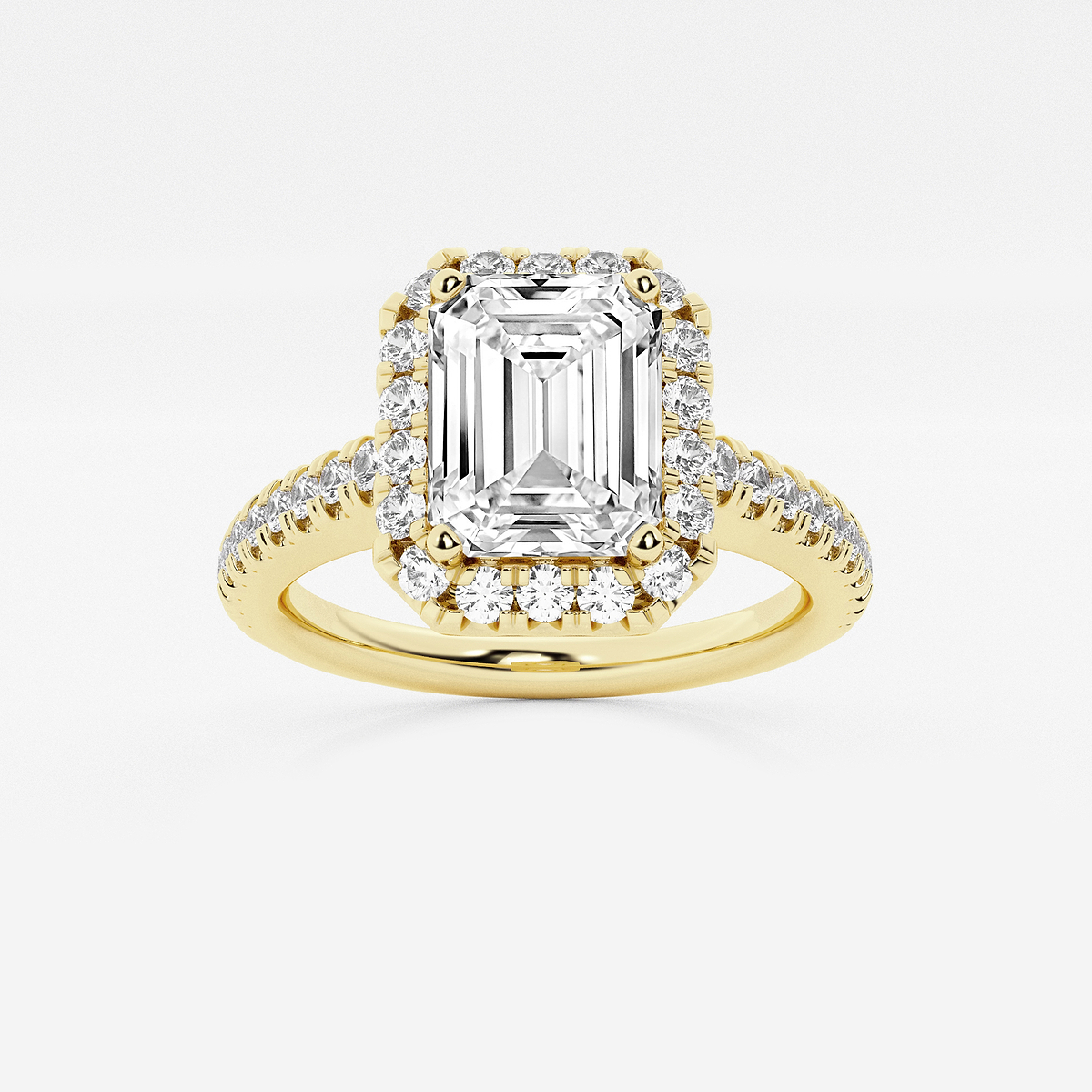 2 1/2 ctw Emerald Lab Grown Diamond V-Prong Halo Engagement Ring