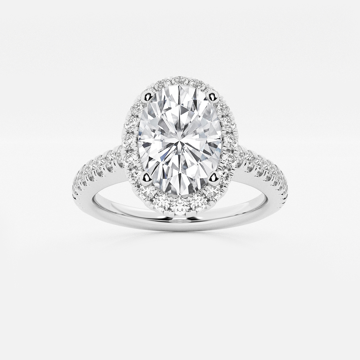 2 1/2 ctw Oval Lab Grown Diamond V-Prong Halo Engagement Ring