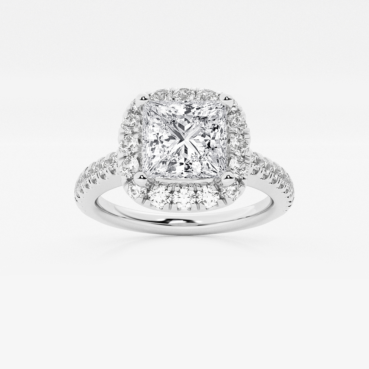 2 1/2 ctw Princess Lab Grown Diamond V-Prong Halo Engagement Ring