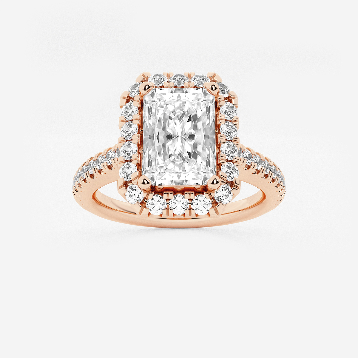2 1/2 ctw Radiant Lab Grown Diamond V-Prong Halo Engagement Ring