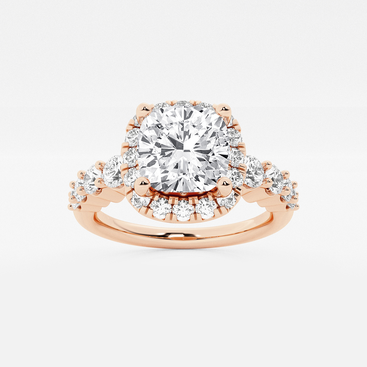 2 7/8 ctw Cushion Lab Grown Diamond Graduated Halo Engagement Ring