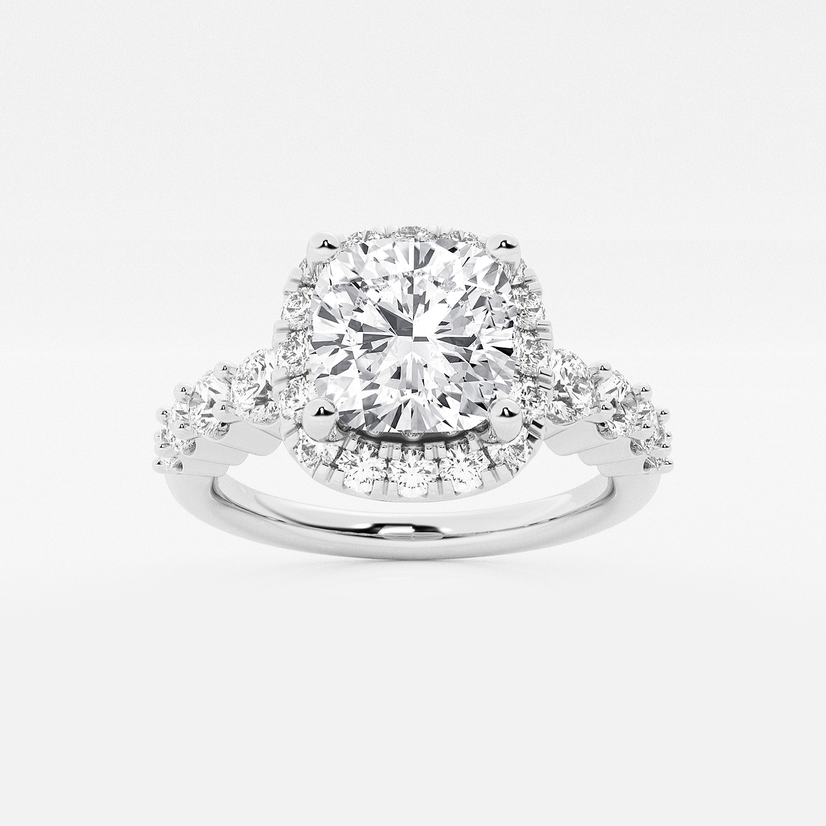 2 7/8 ctw Cushion Lab Grown Diamond Graduated Halo Engagement Ring