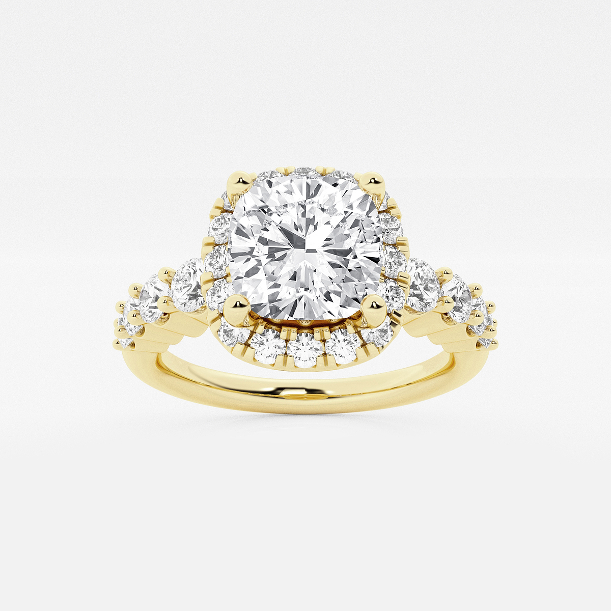2 7/8 ctw Cushion Lab Grown Diamond Graduated Halo Engagement Ring