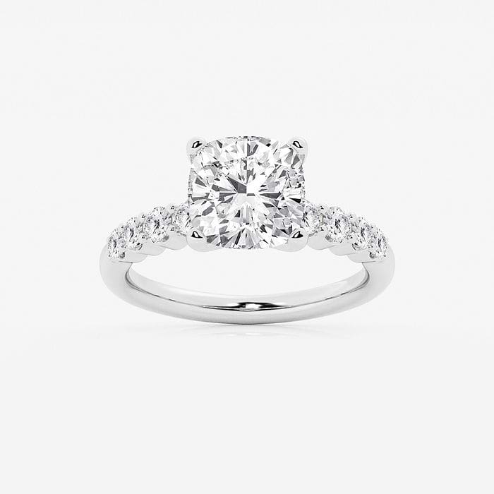 3 1/2 ctw Cushion Lab Grown Diamond Graduated Engagement Ring