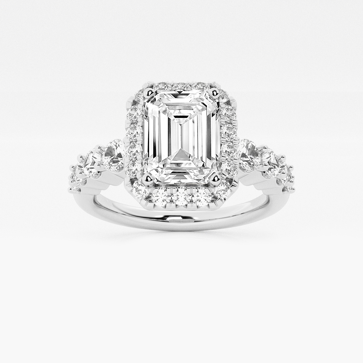 2 7/8 ctw Emerald Lab Grown Diamond Graduated Halo Engagement Ring