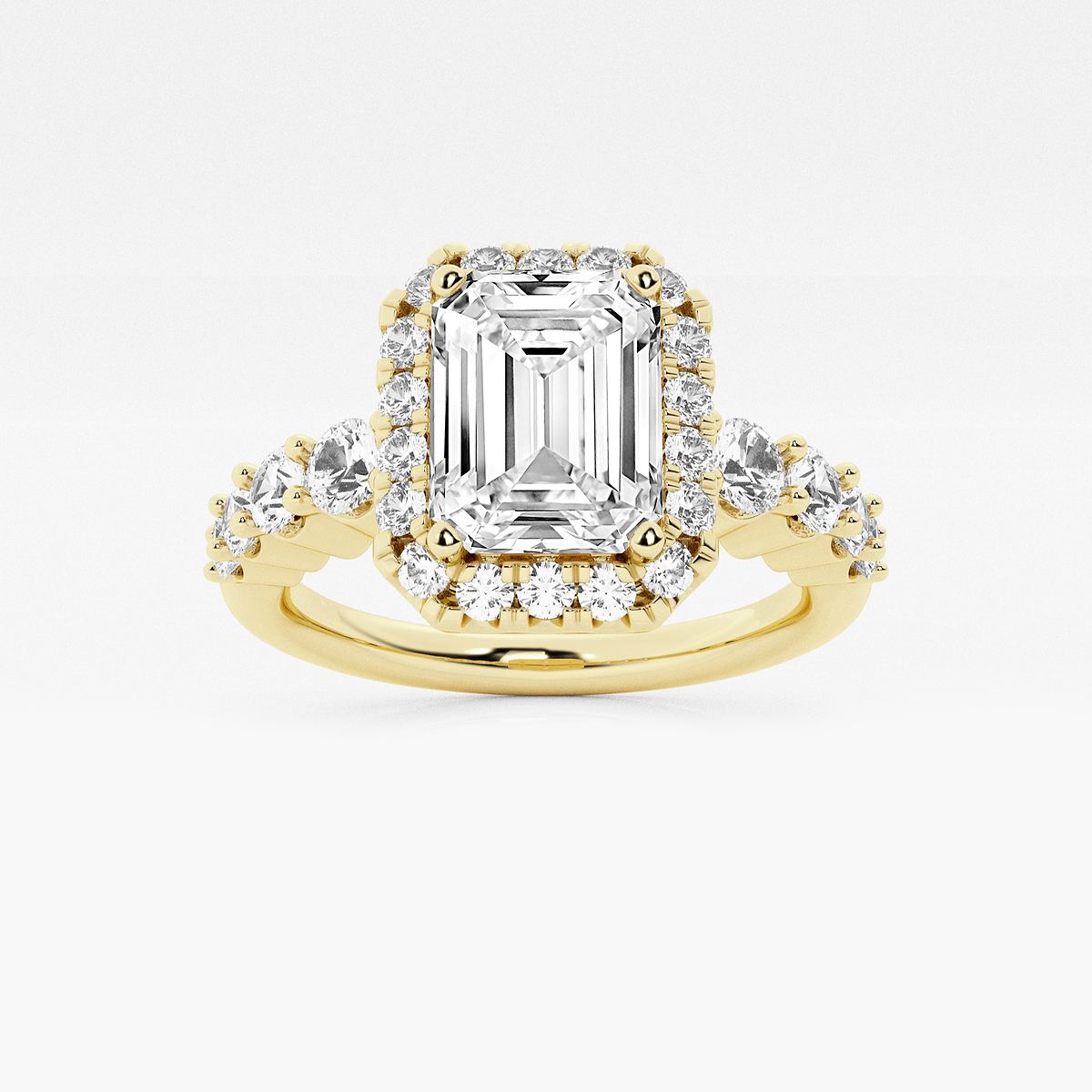 2 7/8 ctw Emerald Lab Grown Diamond Graduated Halo Engagement Ring