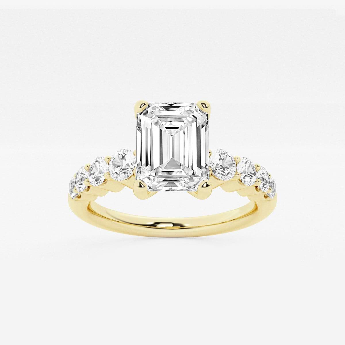 2 ctw Emerald Lab Grown Diamond Graduated Engagement Ring 14K Yellow Gold, F, VS2