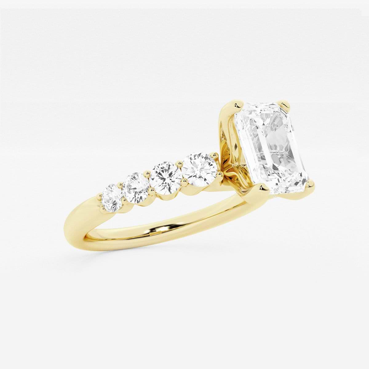 2 ctw Emerald Lab Grown Diamond Graduated Engagement Ring 14K Yellow Gold, F, VS2