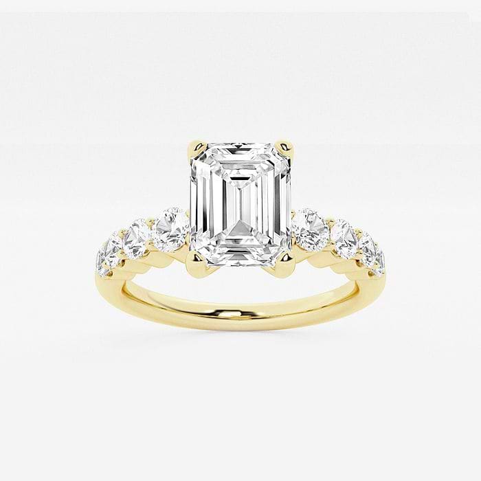 1 1/2 ctw Radiant Lab Grown Diamond Graduated Engagement Ring 14K Yellow Gold, E+, VS1+
