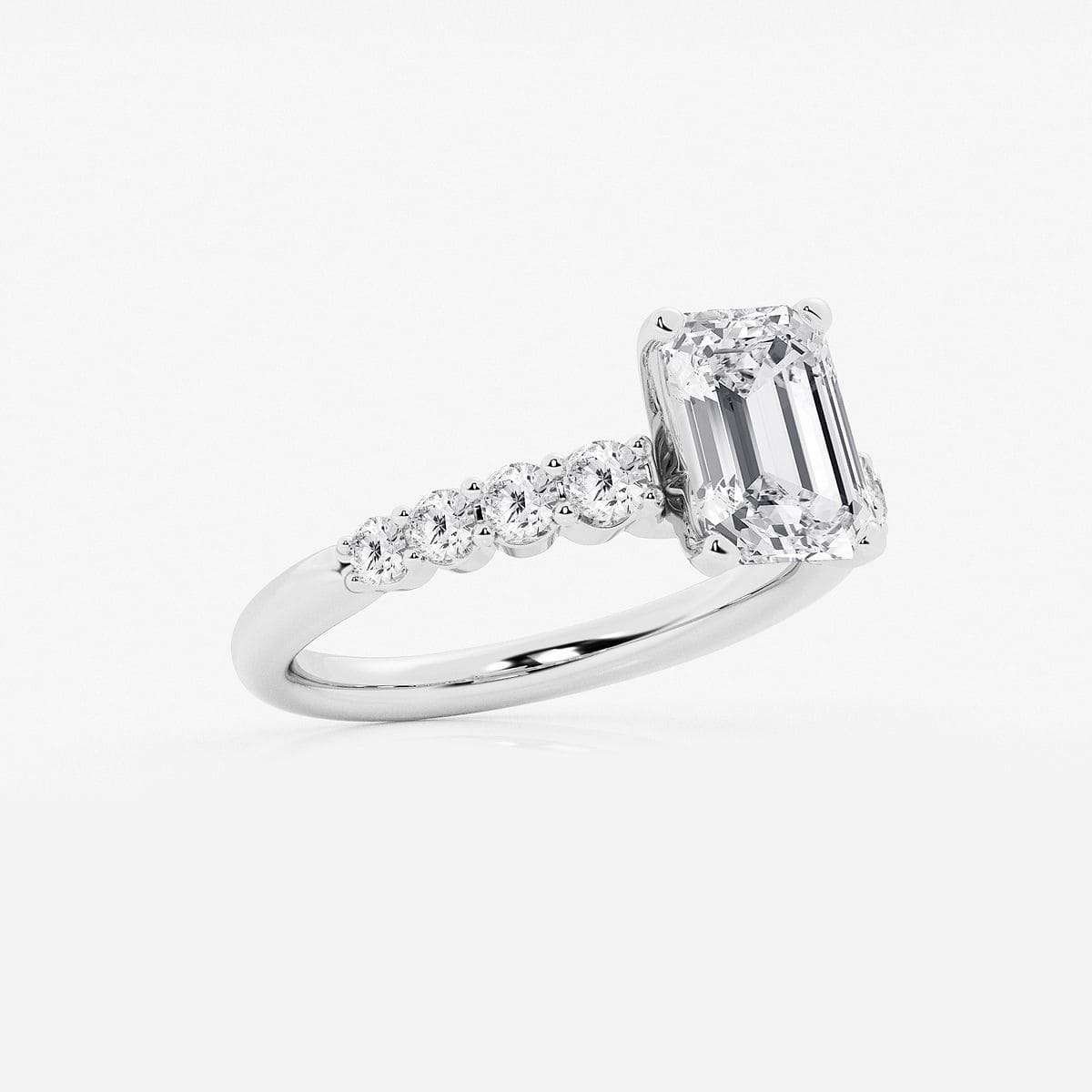 3 ctw Emerald Lab Grown Diamond Graduated Engagement Ring Platinum, F, VS2