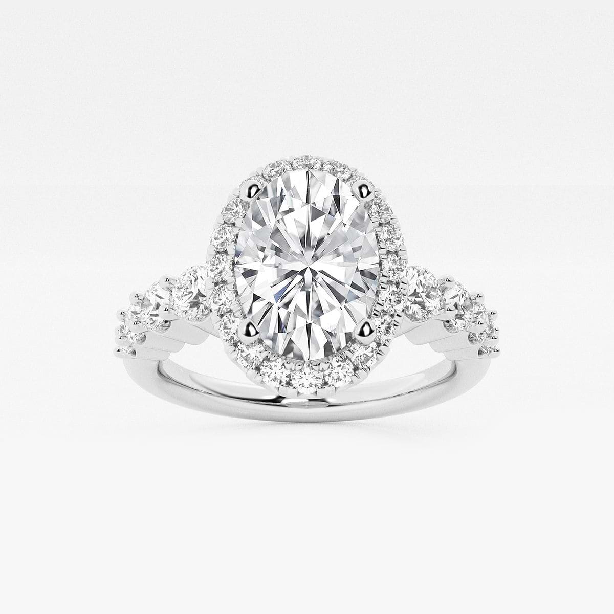 2 1/4 ctw Oval Lab Grown Diamond Graduated Halo Engagement Ring 14K White Gold, D, VVS