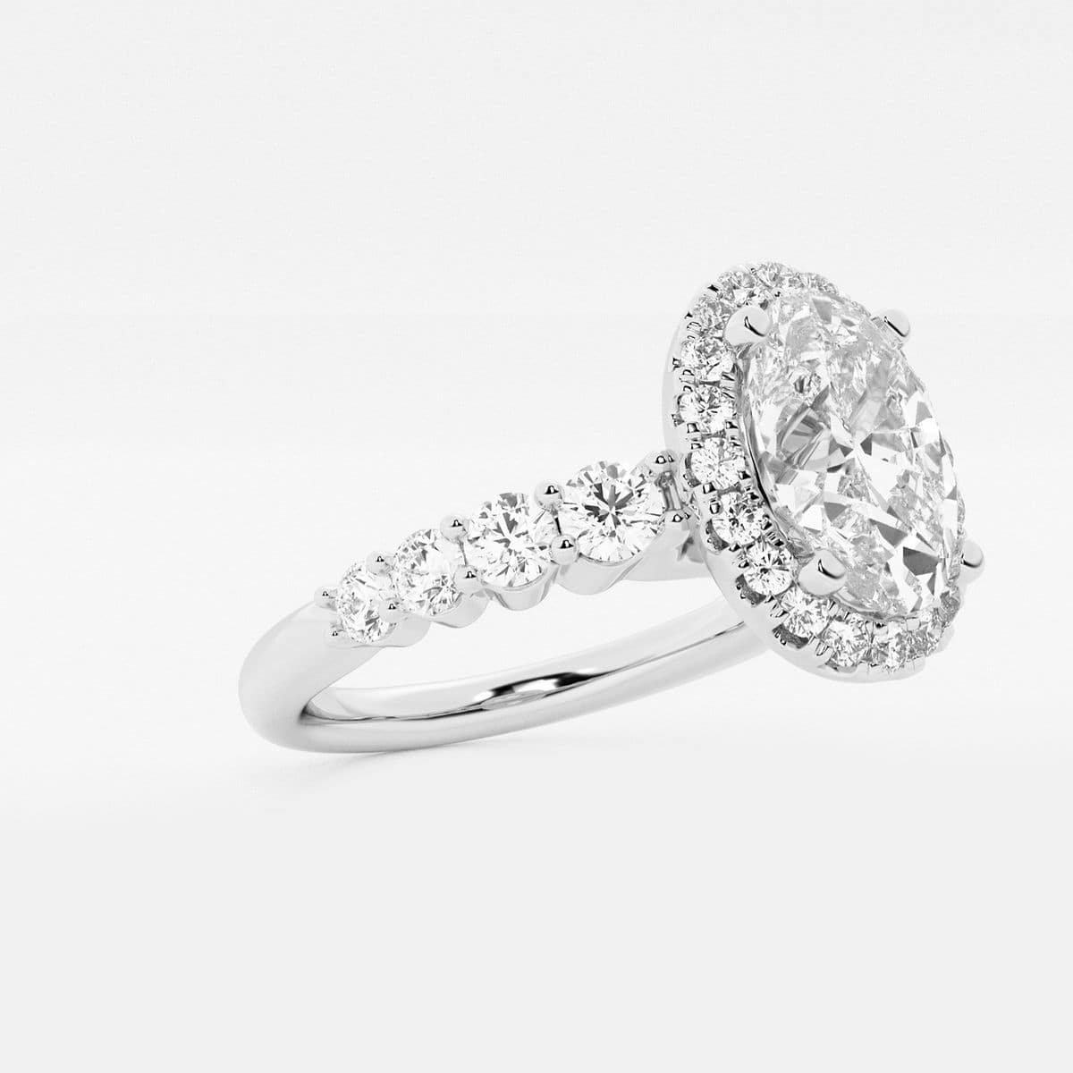 2 1/4 ctw Oval Lab Grown Diamond Graduated Halo Engagement Ring 14K White Gold, D, VVS